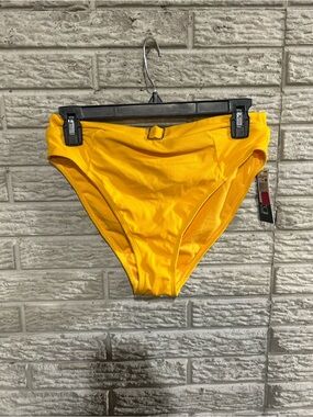 NWT Yellow Ribbed High-Waist Bikini Bottom with Decorative Buckle Size Large